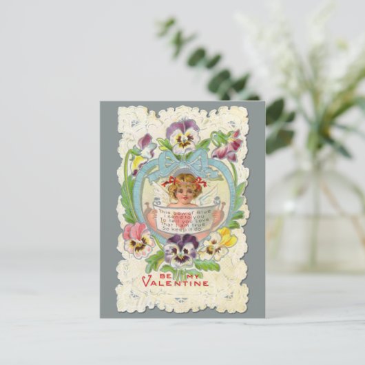 Vintage Cherub en Pansies Valentijn Briefkaart (Staand voorkant)