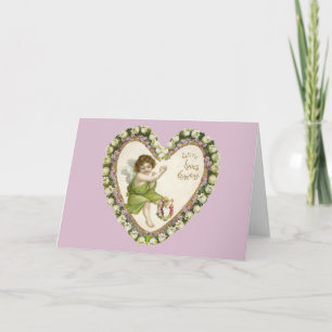 Vintage Cherub in Floral Heart Kaart