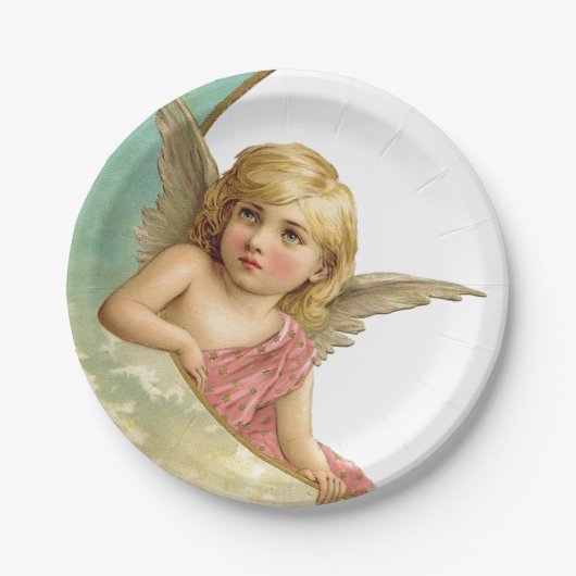 Vintage Cherub Maan Papieren Bordje (Voorkant)