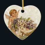 Vintage Cherub Ornament<br><div class="desc">Een prachtig gerestaureerde antiek afbeelding van de Valentijnsdag met een charmante,  met krullende scharnieren gevulde kerub die een bloemkar drukt met twee witte doven op een roomvochtige achtergrond.</div>