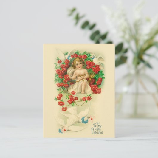 Vintage Cherub Valentijn Briefkaart (Staand voorkant)