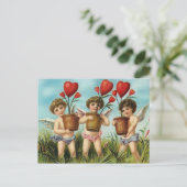 Vintage Cherubs & Heart Flowers Valentijn Feestdagenkaart (Staand voorkant)