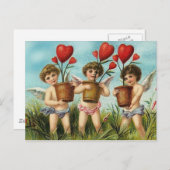 Vintage Cherubs & Heart Flowers Valentijn Feestdagenkaart (Voorkant / Achterkant)