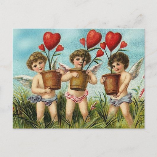 Vintage Cherubs & Heart Flowers Valentijn Feestdagenkaart (Voorkant)