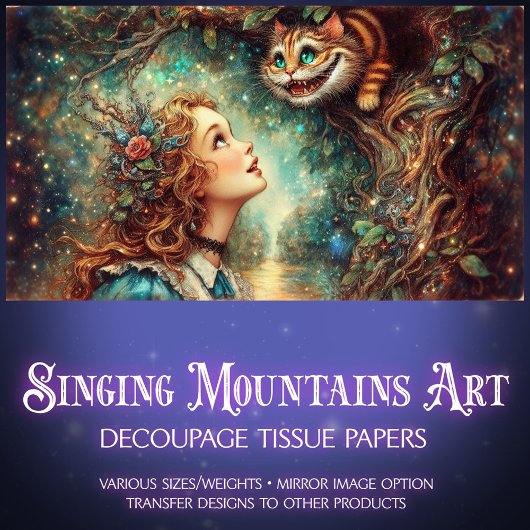 Vintage Cheshire Cat Fantasy Fairytale Decoupage Tissuepapier