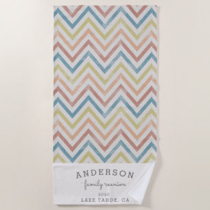 Vintage chevron familie reünie gepersonaliseerd strandlaken