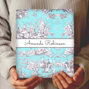 Vintage Chic Aqua Bloem Toile de Jouy Monogram Inpakpapier Vel