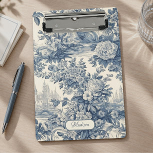 Vintage Chic Blauwe Toile de Jouy Bloemeng Monogra Mini Klembord