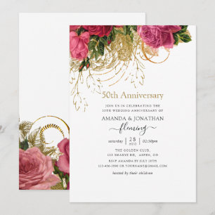 Vintage Chic Bloem 50ste Trouwdag Kaart