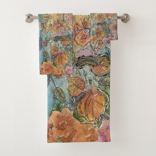 Vintage Chic Bloementuin Aquarel Schilderij  Bad Handdoek (Insitu)