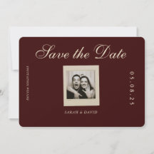Vintage Chic Burgundy Photo Save the Date