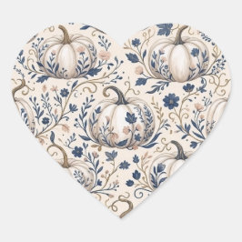Vintage Chic Ivoor Pompoen Chinoiserie Bloemmotief Hart Sticker