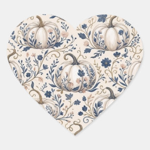 Vintage Chic Ivoor Pompoen Chinoiserie Bloemmotief Hart Sticker