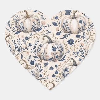 Vintage Chic Ivoor Pompoen Chinoiserie Bloemmotief Hart Sticker