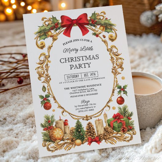 Vintage Chic Kader met Rode Strik Kerstfeest Kaart