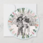 Vintage Chic Kerstboom Foto BLAUW roze Rond Feestdagenkaart (Voorkant)