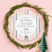 Vintage Chic Kerstboom Foto BLAUW roze Rond Feestdagenkaart