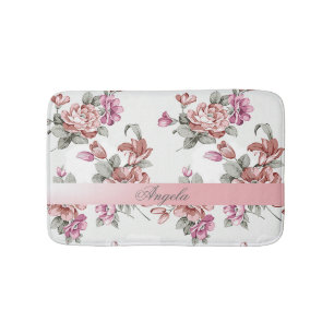 Vintage Chic Meisjesachtige Bloemen-Personaliseerb Badmat
