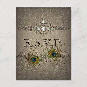 Vintage chic pauw huwelijksuitnodiging RSVP Uitnodiging Briefkaart