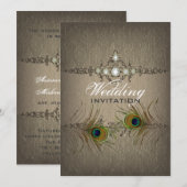 Vintage chic pauwen huwelijksuitnodiging kaart (Voorkant / Achterkant)
