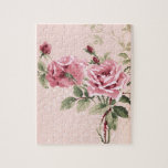 Vintage Chic Pink Roses, Branches & Vines Legpuzzel<br><div class="desc">Pretty and girly vintage chic design featuring pink rosebuds and blogoms,  intertwined vines and green branches with pale green foliage and tiny white dots on pastel pink background.</div>