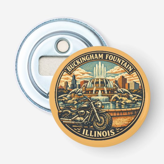 Vintage Chicago Cruiser Buckingham Fontein Button Flesopener (Voorkant)