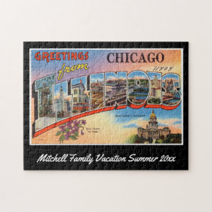 Vintage Chicago Illinois Briefkaart Family Souveni Legpuzzel