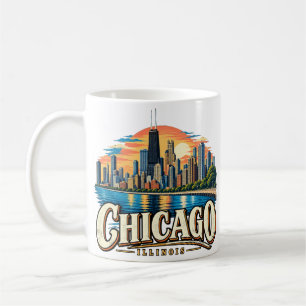 Vintage Chicago Illinois Reis Kunst Landmark Koffiemok