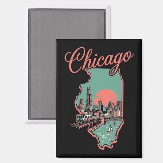 Vintage Chicago Illinois Stad Logo Magneet (Voorkant / Achterkant)