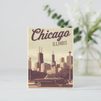 Vintage Chicago Illinois Stadssilhouet Retro Reis Briefkaart