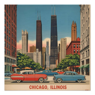 Vintage Chicago Illinois Stadssilhouet Retro Reis Perfect Poster