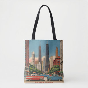 Vintage Chicago Illinois Stadssilhouet Retro Reis Tote Bag