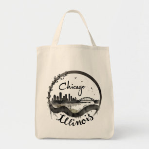 Vintage Chicago Illinois Stadssilhouet Retro Reis Tote Bag