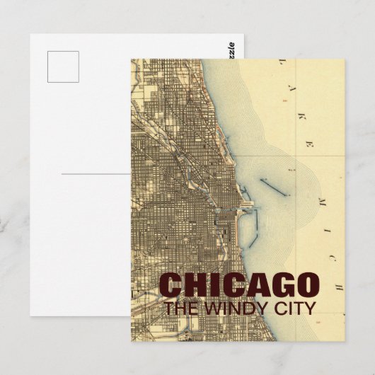 Vintage Chicago Map briefkaart (Voorkant / Achterkant)