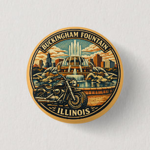 Vintage Chicago Motorfiets Buckingham Fontein Ronde Button 3,2 Cm