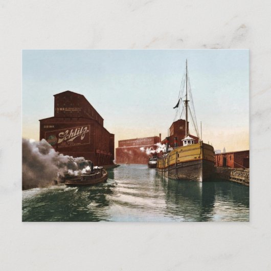 Vintage Chicago River Elevators 1900 Briefkaart (Voorkant)