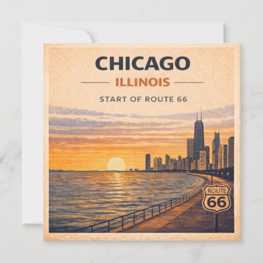 Vintage Chicago Silhouette Route 66 Zonsondergang (Voorkant)