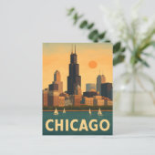 Vintage Chicago skyline, lake Michigan sailboat Briefkaart (Staand voorkant)