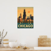 Vintage Chicago skyline, lake Michigan sailboat Poster (Keuken)