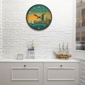 Vintage Chicago Skyline Lakefront Art Grote Klok