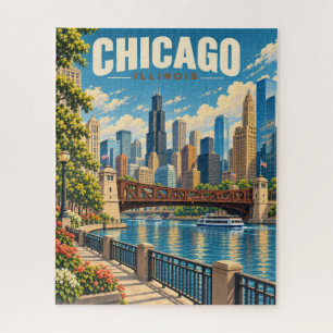 Vintage Chicago Skyline Rivierfront Legpuzzel