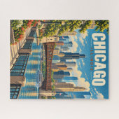 Vintage Chicago Skyline Rivierfront Legpuzzel (Horizontaal)