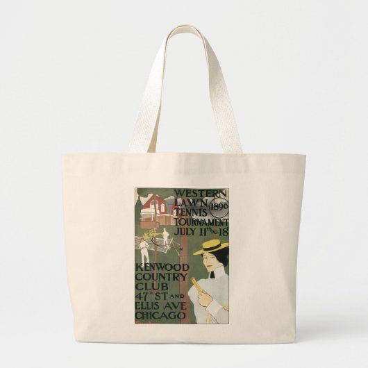 Vintage Chicago Tennis Poster Grote Tote Bag (Voorkant)