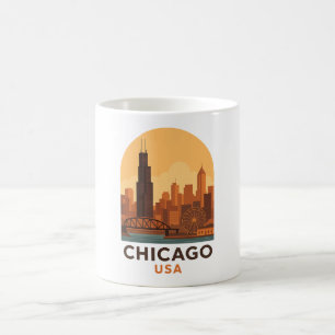 Vintage Chicago USA Reis – Retro Stadssilhouet Koffiemok