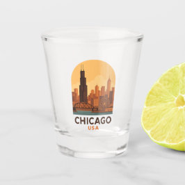 Vintage Chicago USA Reis Retro Stadssilhouet Shot Glas