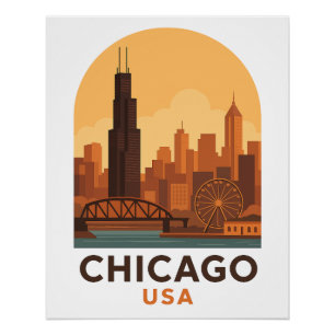 Vintage Chicago USA Reisposter – Retro Stadssilhou Perfect Poster