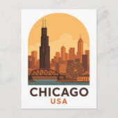 Vintage Chicago USA Travel – Retro City Sky Briefkaart (Voorkant)