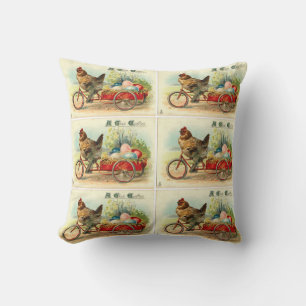 Vintage chick op de fiets kussen