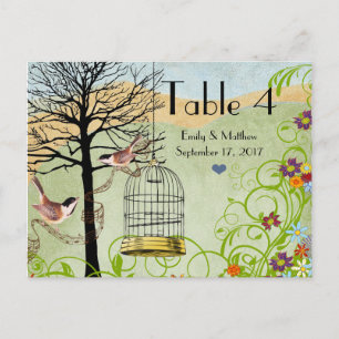 Vintage Chickadee Vogelkooi Trouw Nummerkaart Briefkaart