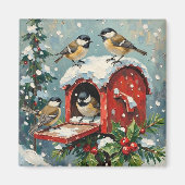 Vintage Chickadees on Snowy Christmas Mailbox Magneet (Voorkant)